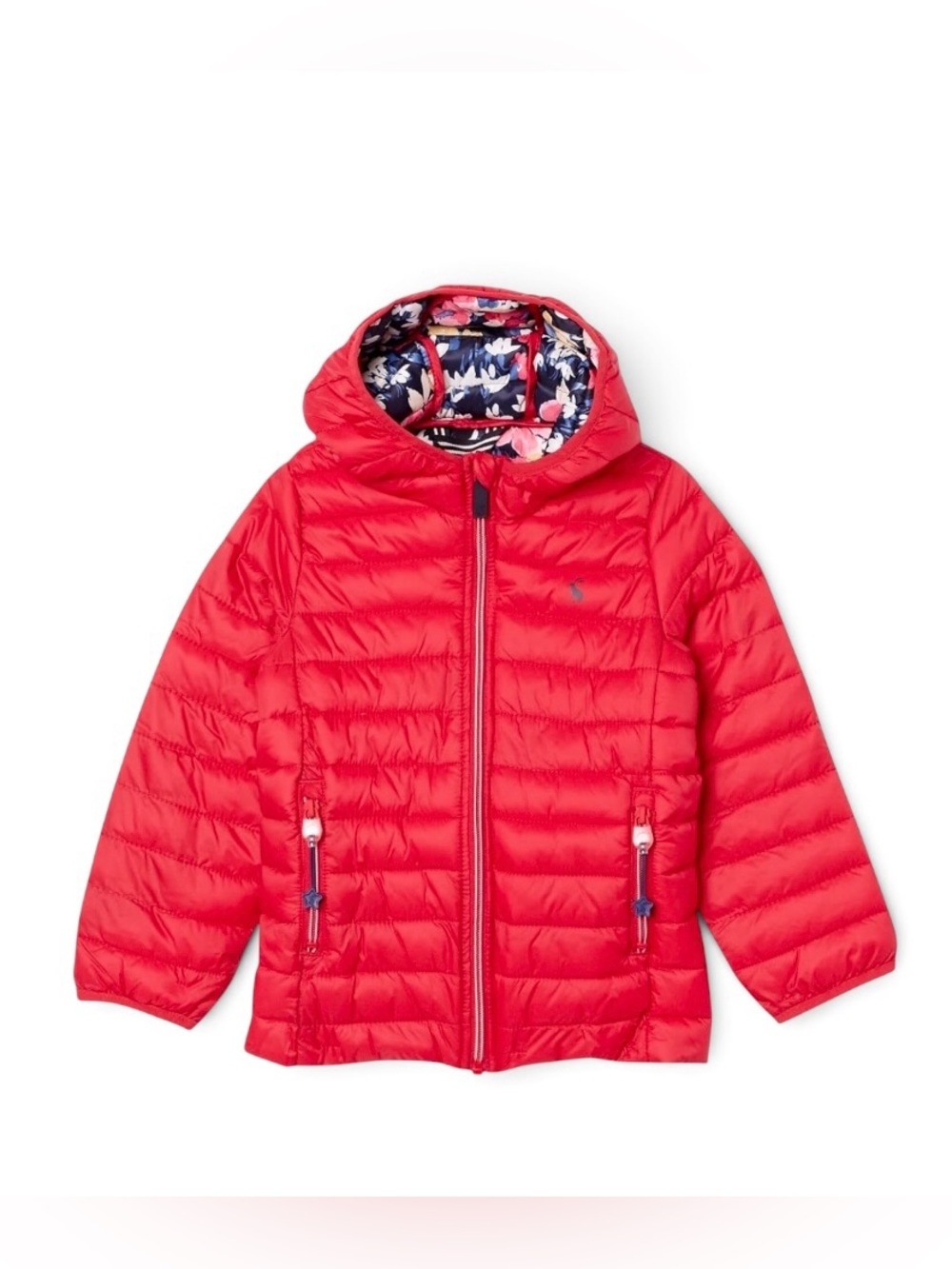 Joules Girls Kinnard Padded Puffer Jacket Packable Coat in Red / Floral